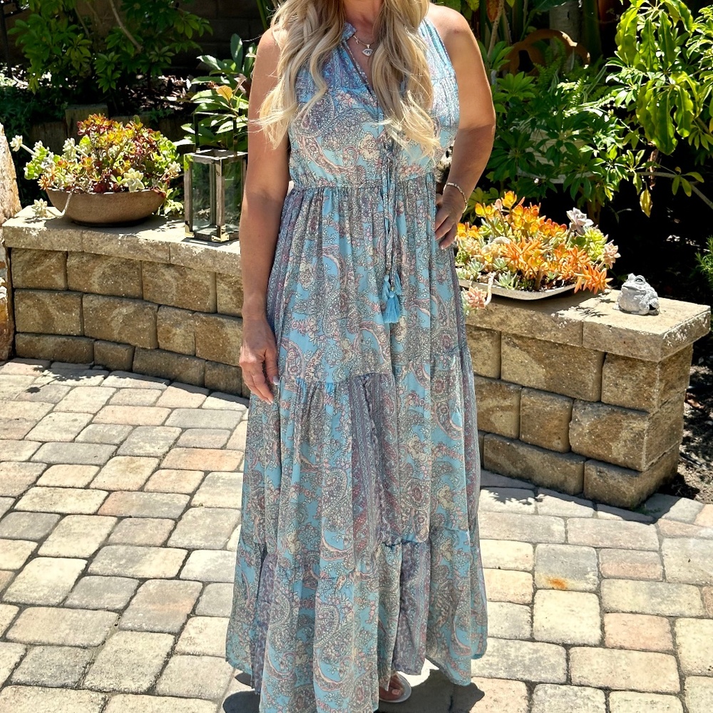 Bohemian Rhapsody Maxi Dress - Sky Blue, Baby Pink